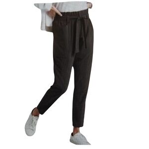 ATHLETA Skyline Higher Waisted Tie-Belt Olive Green Paper Bag Pants, Size 4